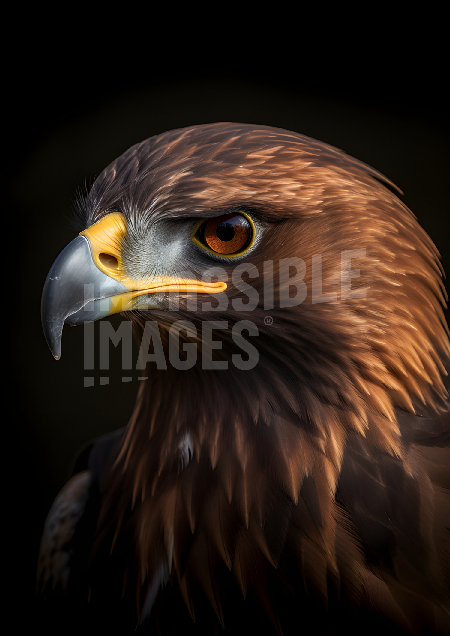A close up of a bird of prey on a black background - 