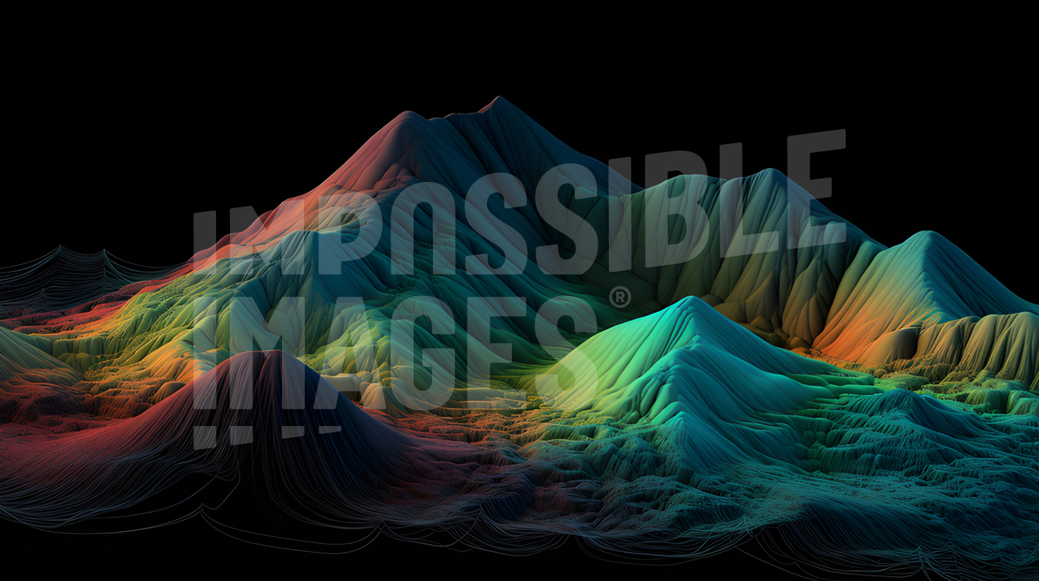 A computer generated image of a mountain range