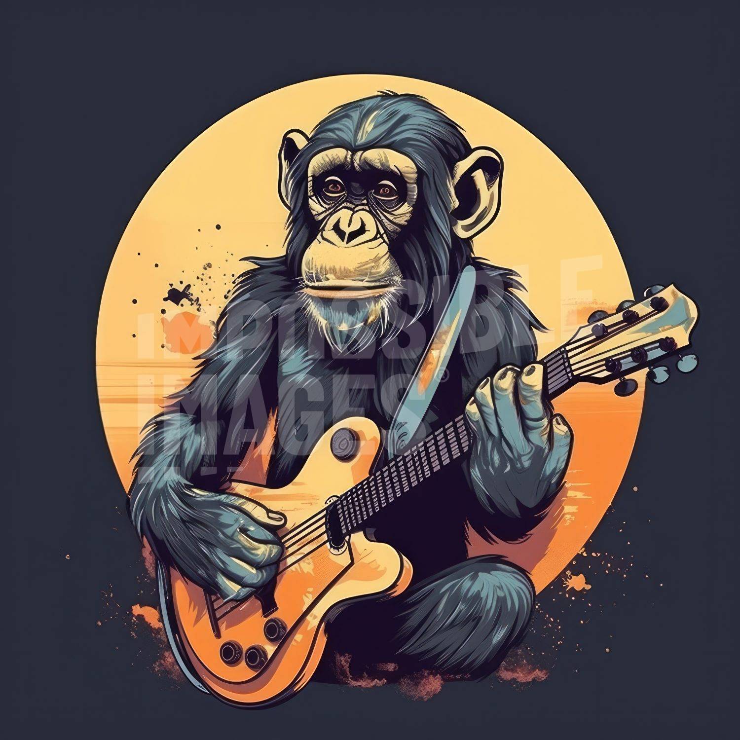 Chimp playing a guitar - 
