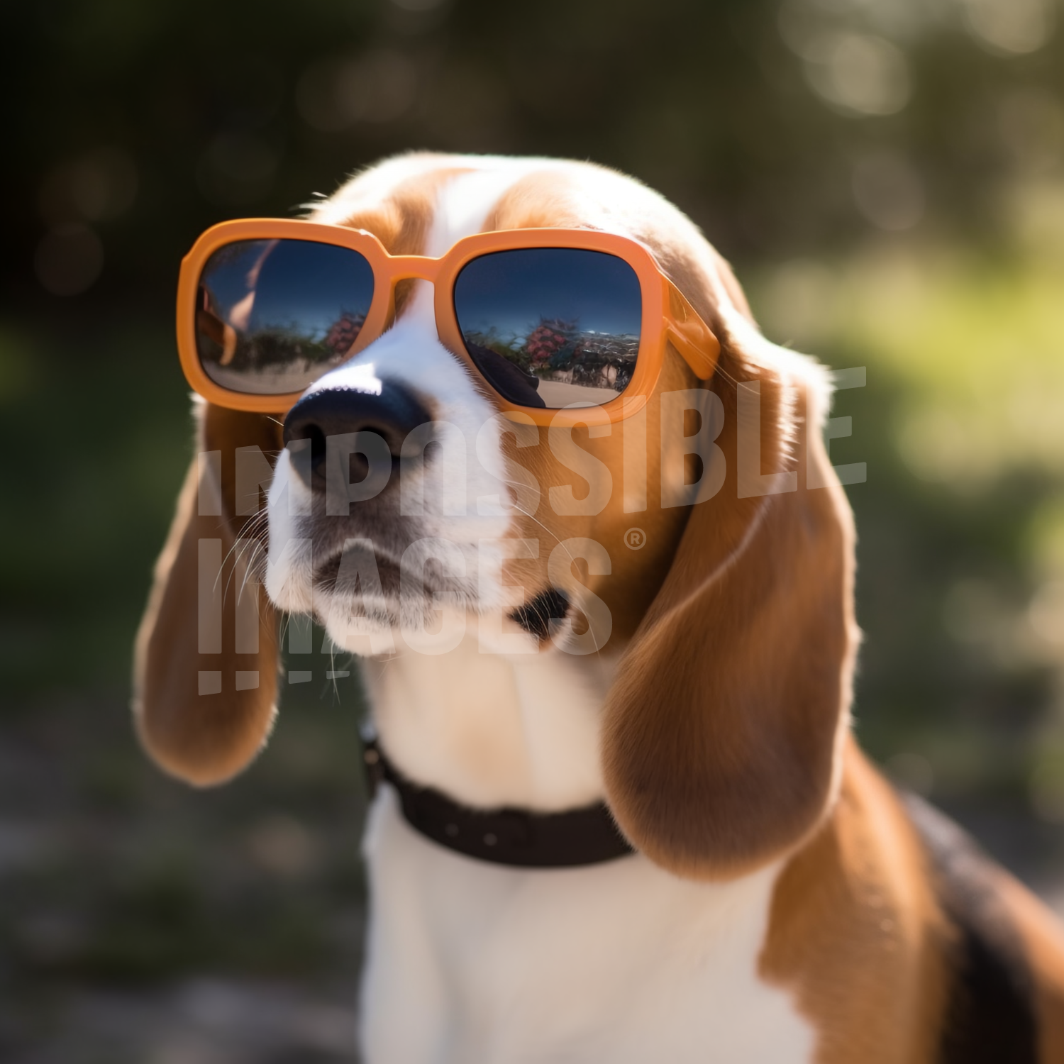 A beagle dog wearing a pair of sunglasses