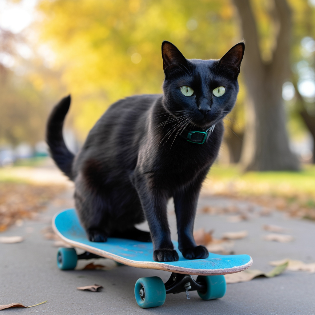 image of a cat on a skateboard in the park