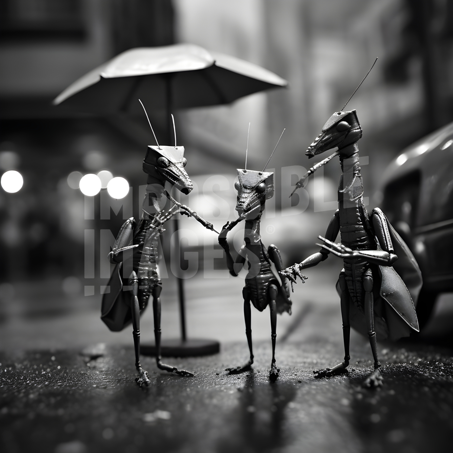 A couple of alien figurines standing next to each other - 