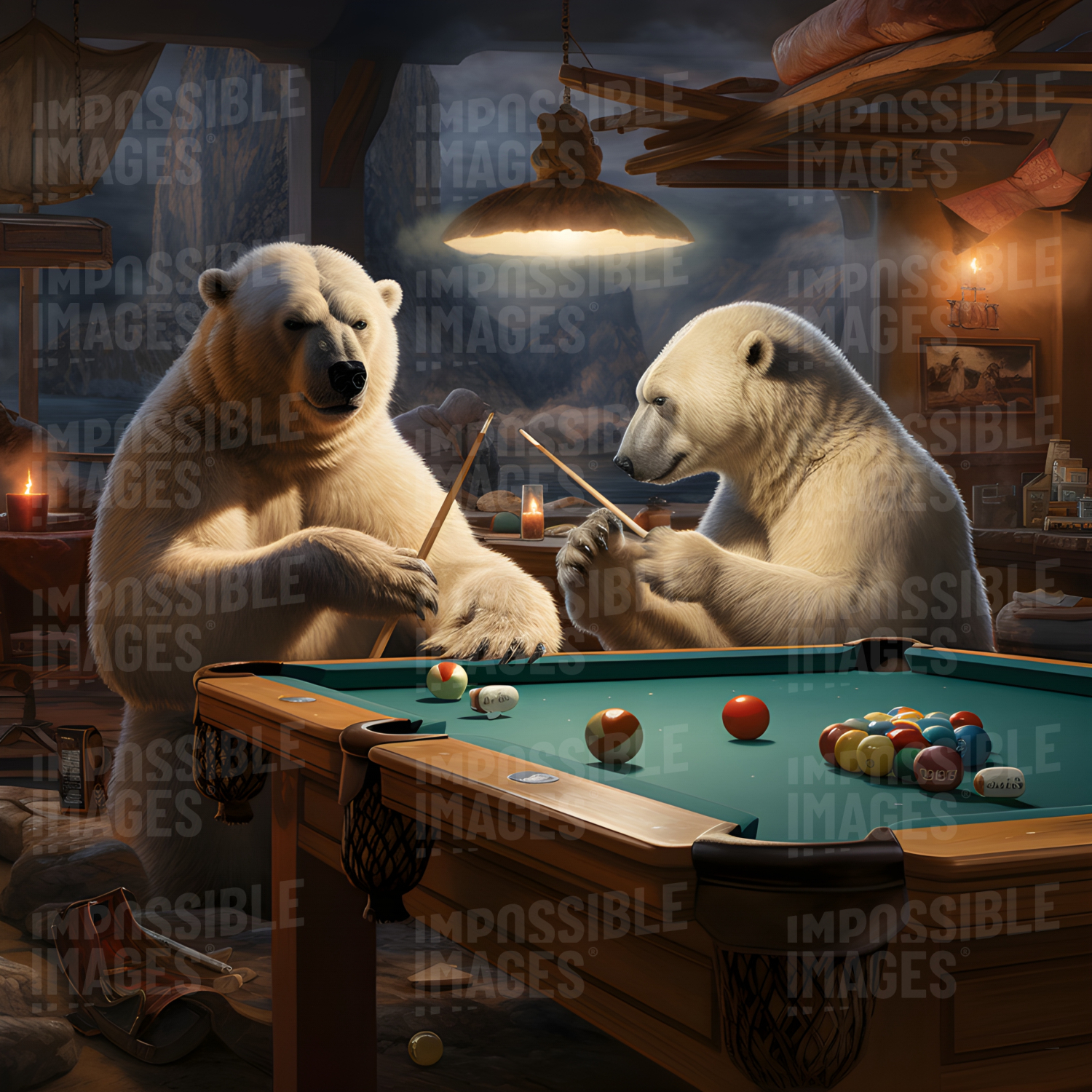 Polar bears playing pool