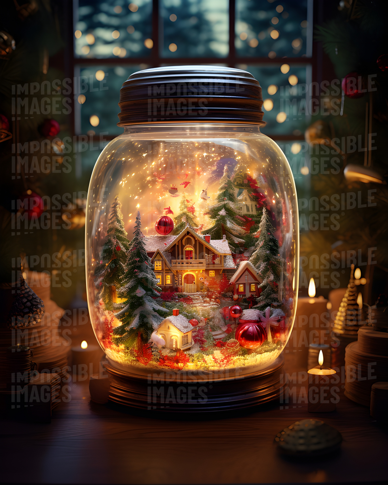 Christmas scene in a jam jar