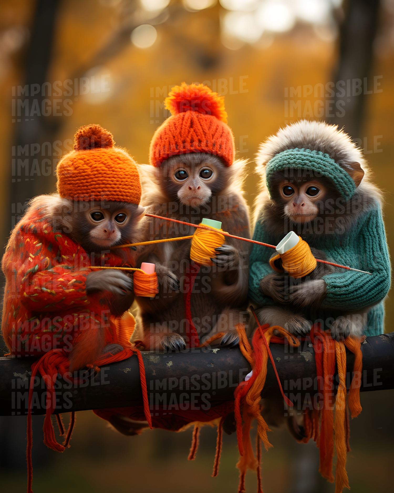 Monkeys knitting in a tree