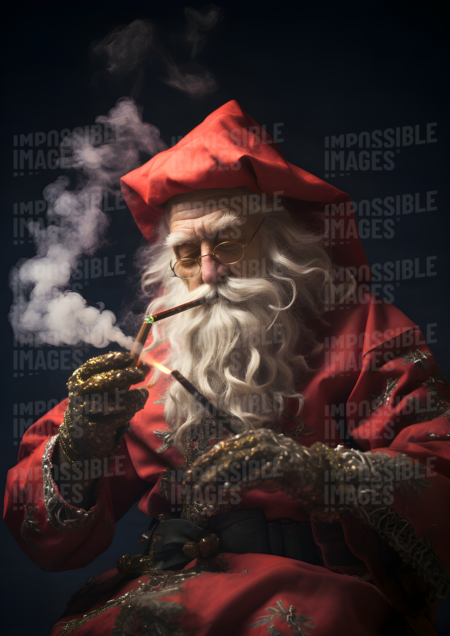 Santa with a crack pipe -  Santa Claus, a beloved figure of Christmas, is depicted with a crack pipe in his hand, a shocking and unexpected sight.
