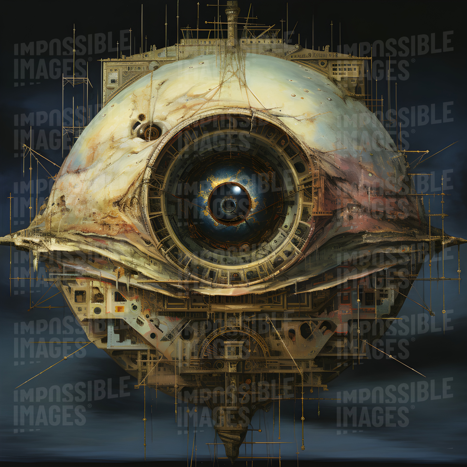 A steampunk style ship with the anatomy of an eyeball - 