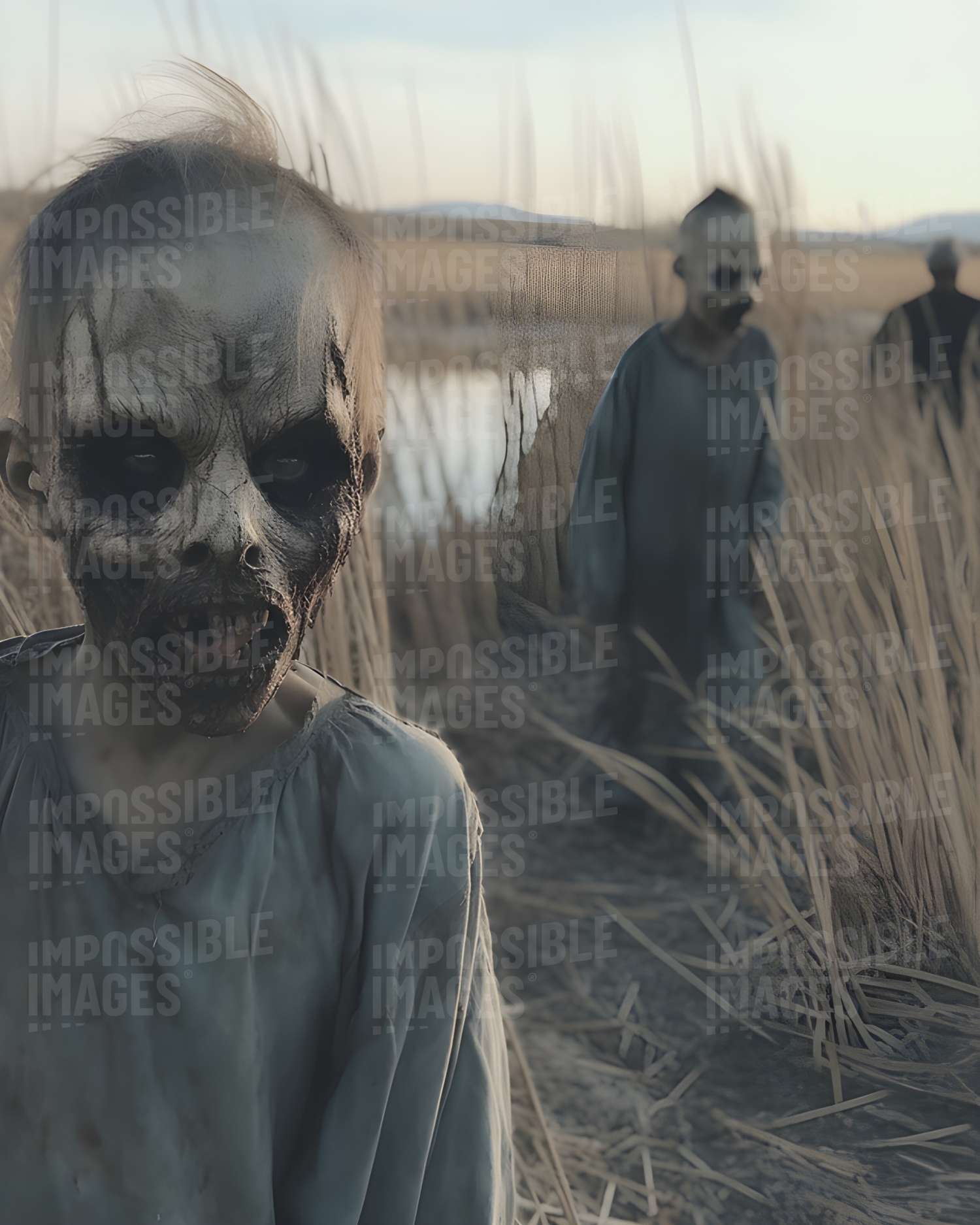Zombie children in a wheat field