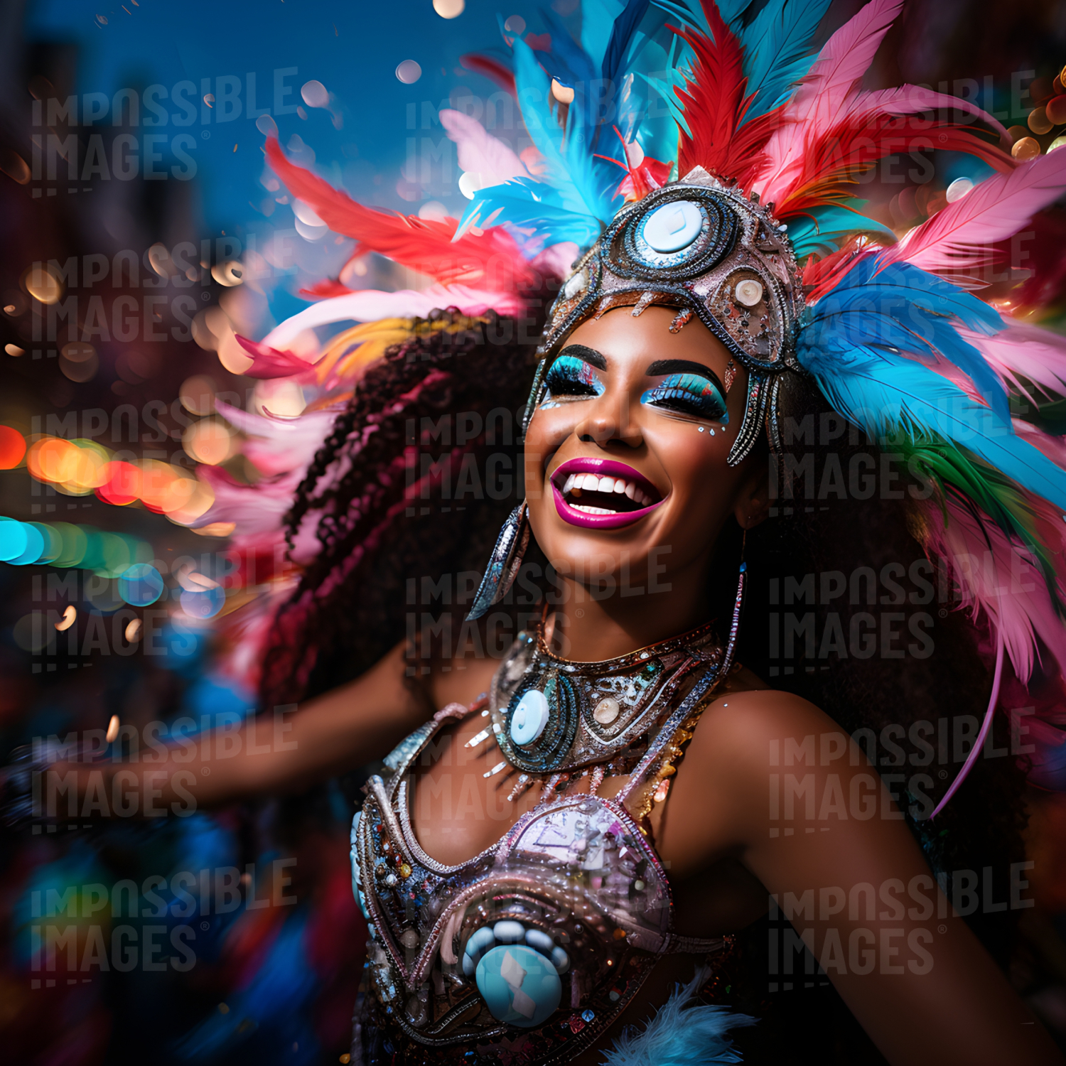 A dancer in Brazil in an elaborate feathered headpiece - 