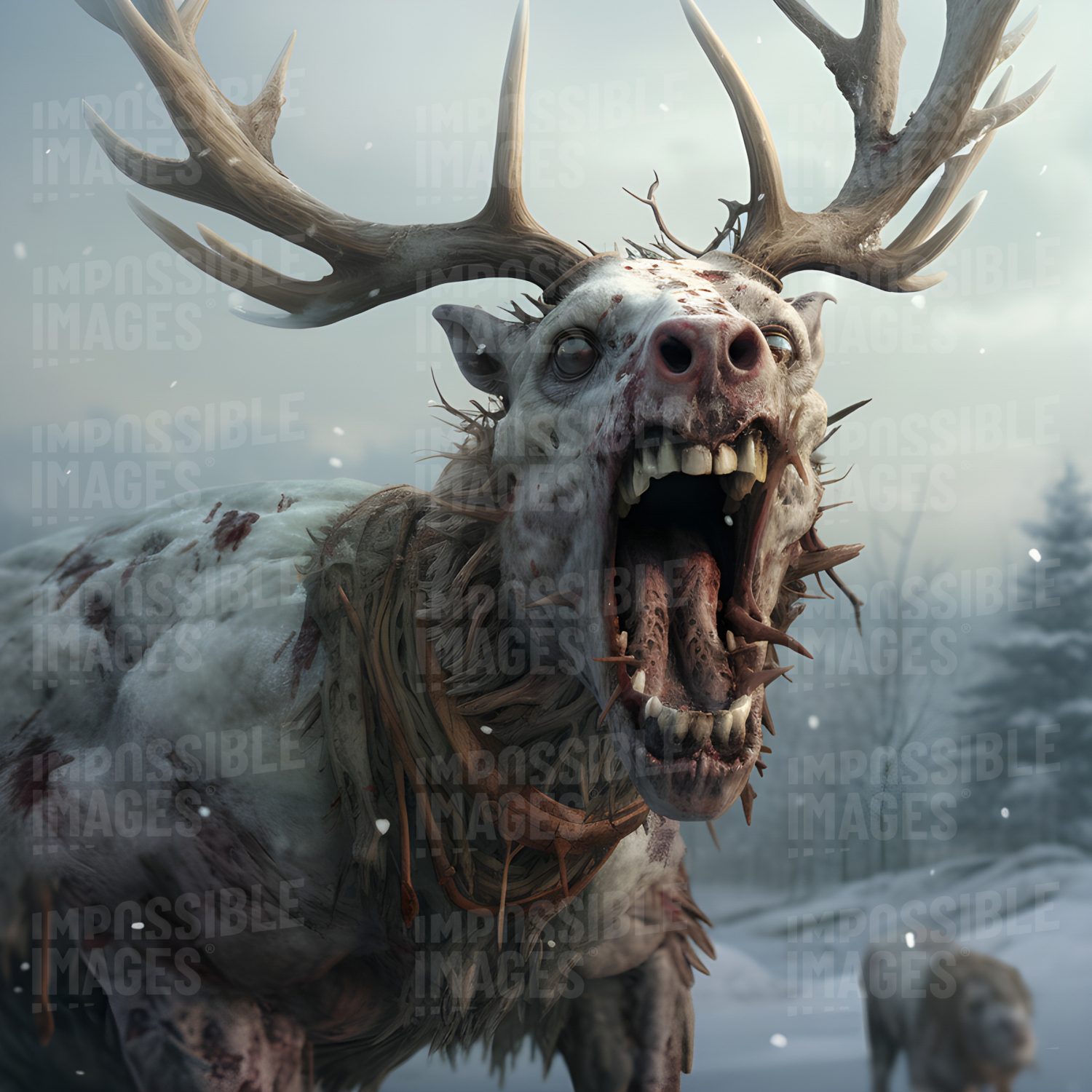 Zombie reindeer -  A zombie apocalypse has caused reindeer to become undead, wreaking havoc on the holiday season. Can Santa save Christmas?