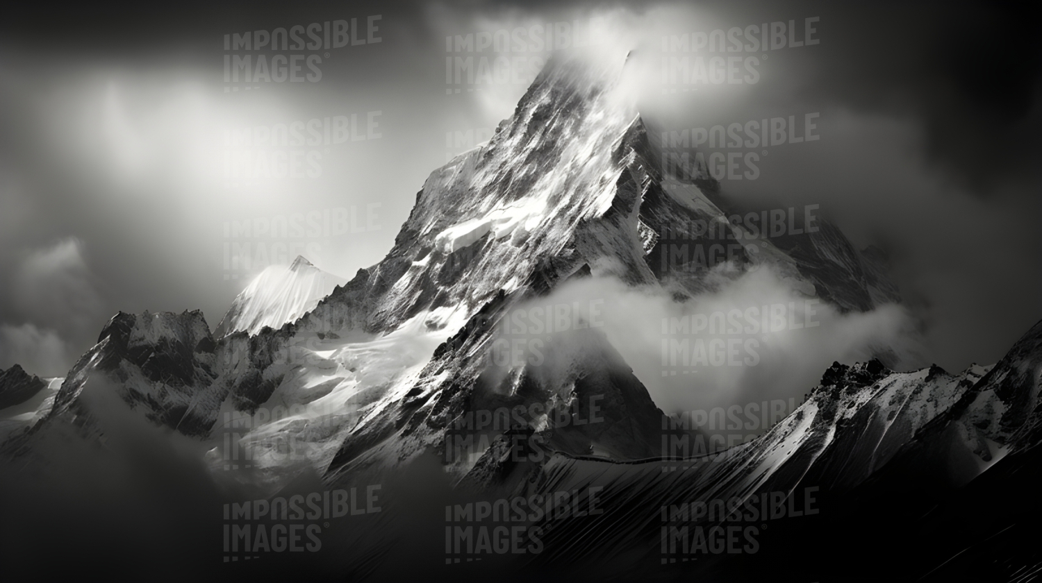 Dramatic black and white mountain photography