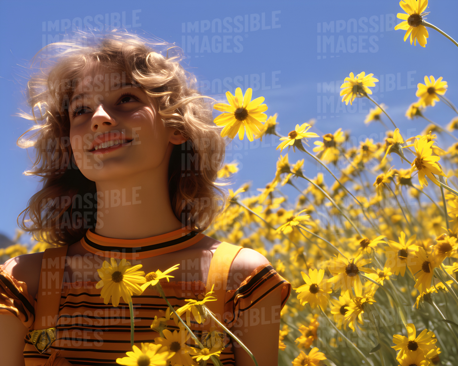 A 70s style girl in a meadow - 