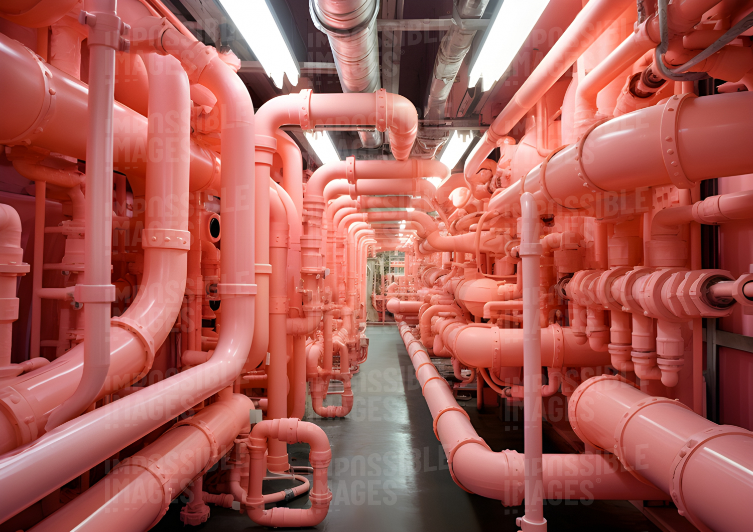 Complex pink pipes and pipework
