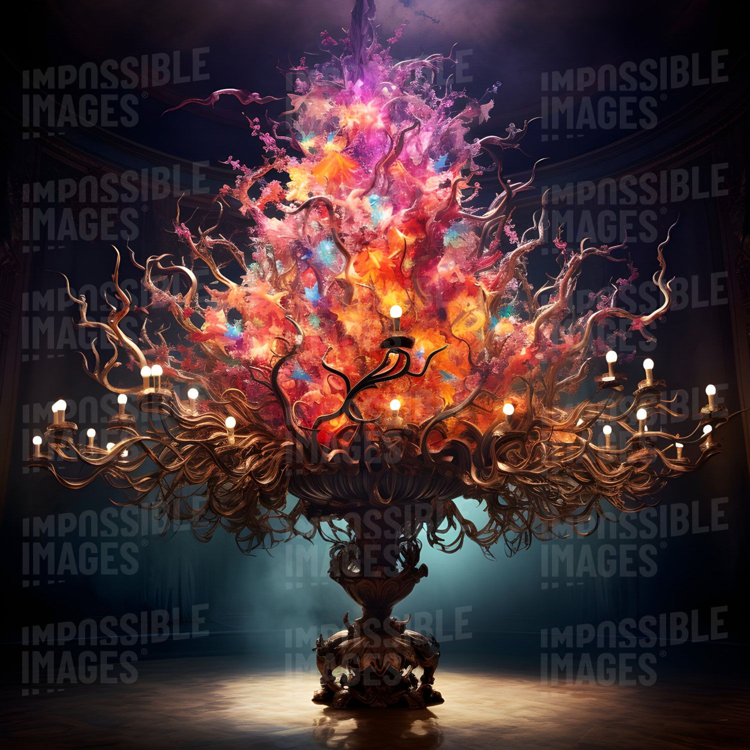 Ridiculously ornate and colourful huge organic-looking candelabra - 