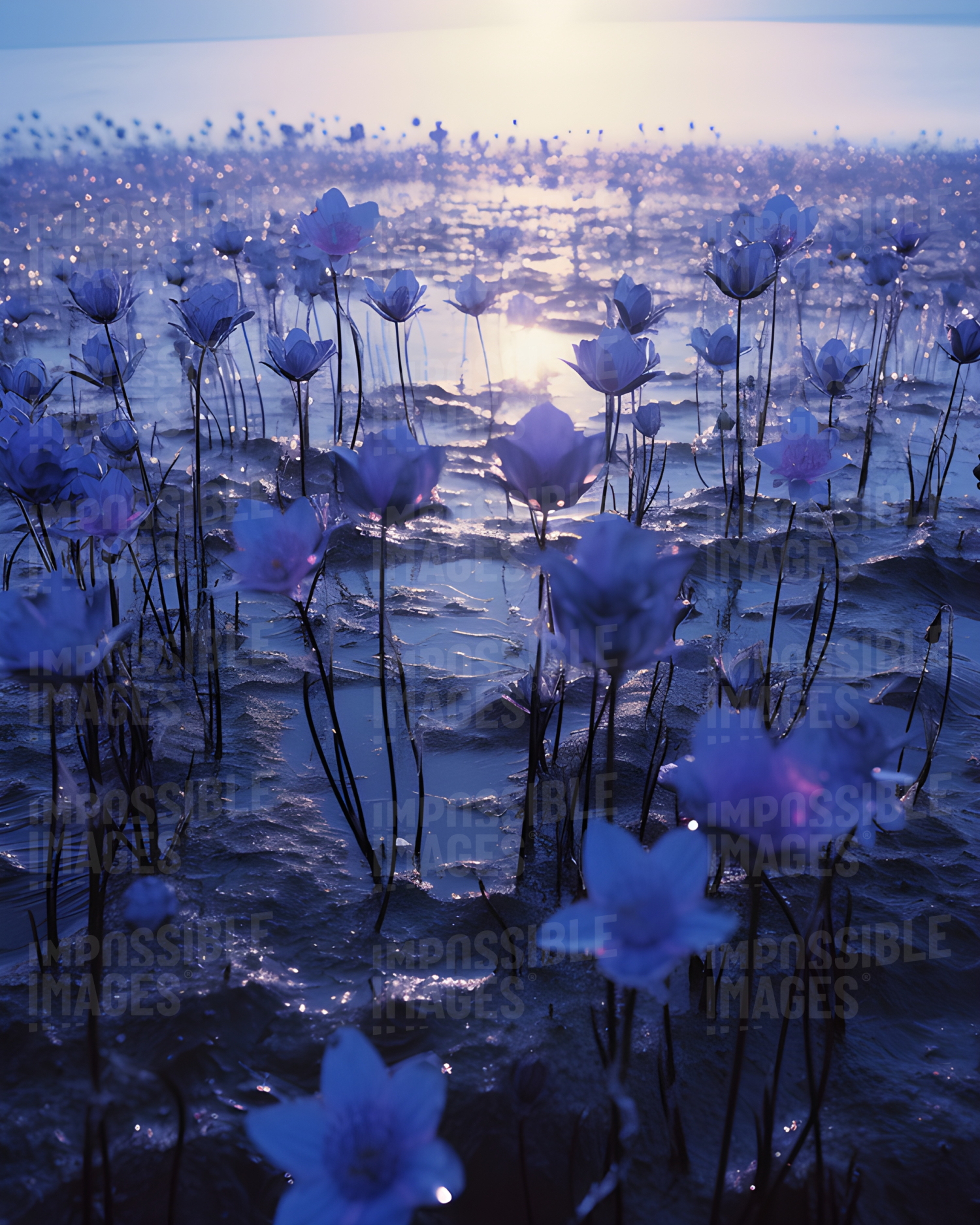 A field of purple frozen flowers - 