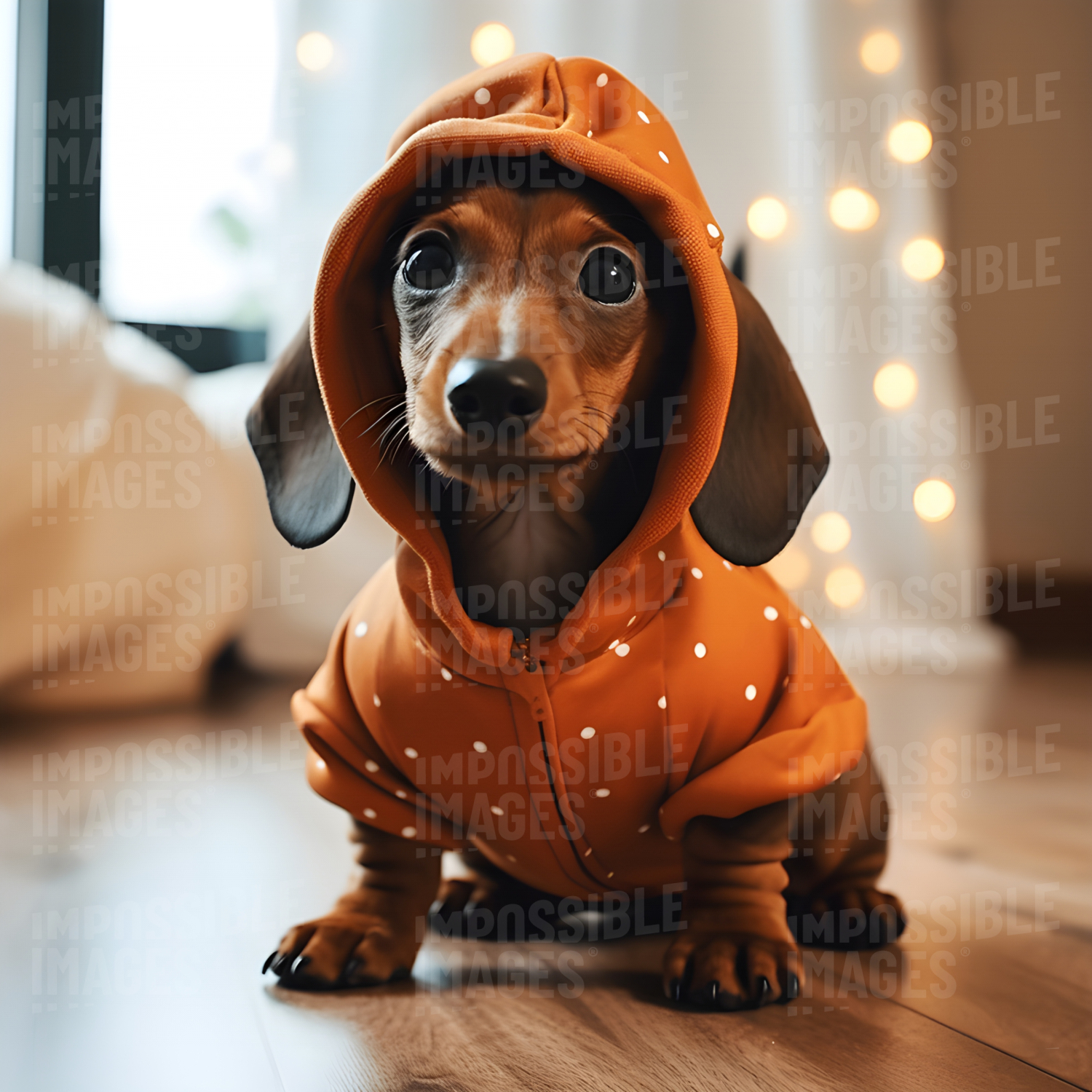 A festive dachshund in a costume