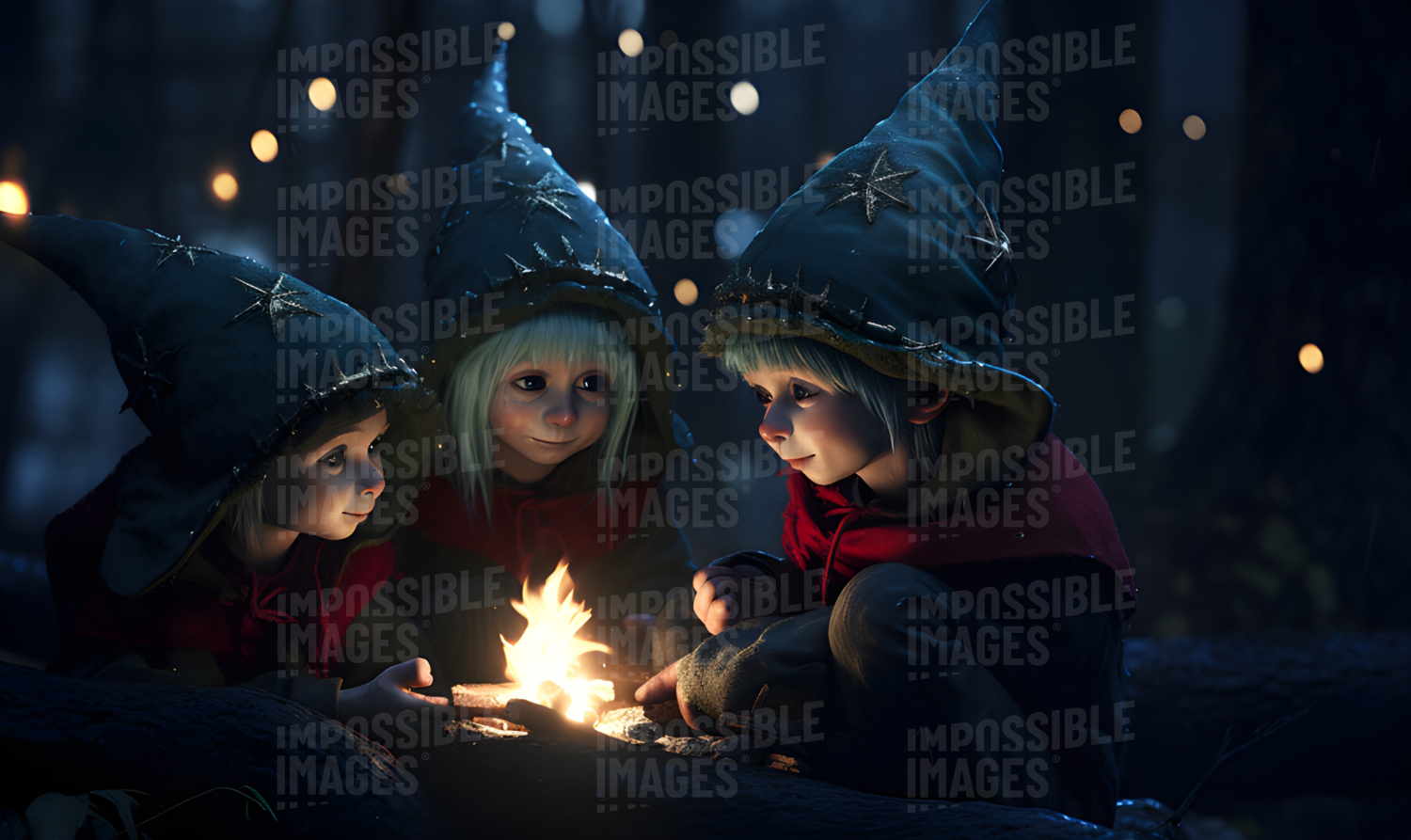 Elves huddled around a fire -  Elves huddled around a campfire, their faces illuminated by the warm, flickering light. They laughed and talked, enjoying the moment of peace and camaraderie.