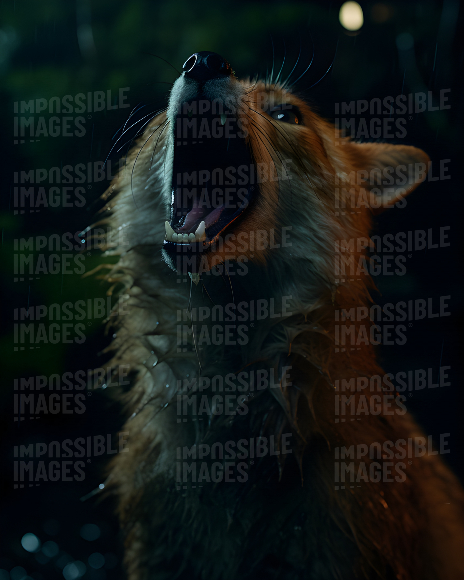 A fox screaming in the woods at night