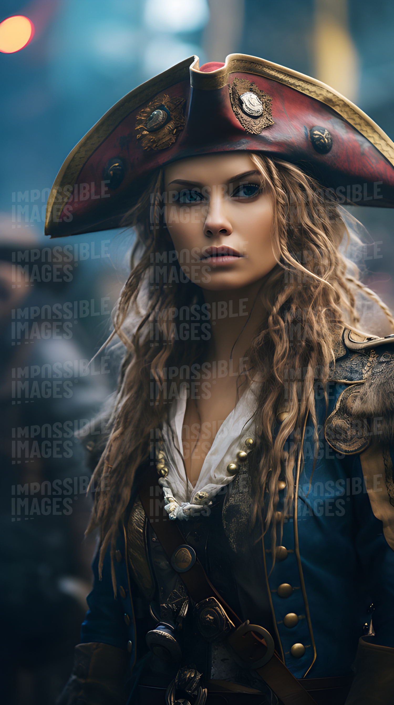 Beautiful ornately dressed female pirate captain - 