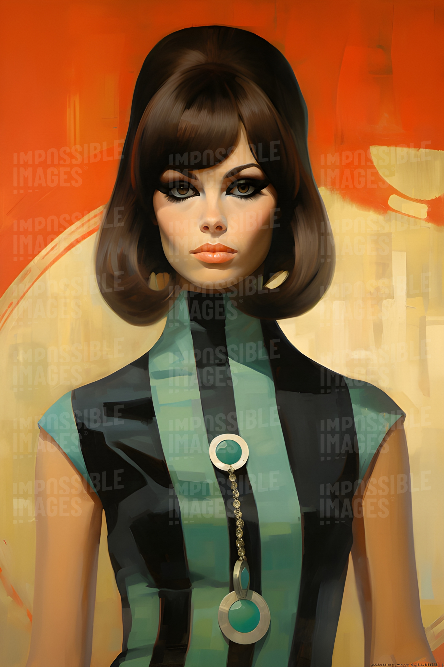 Painting of a 1960s fashion model