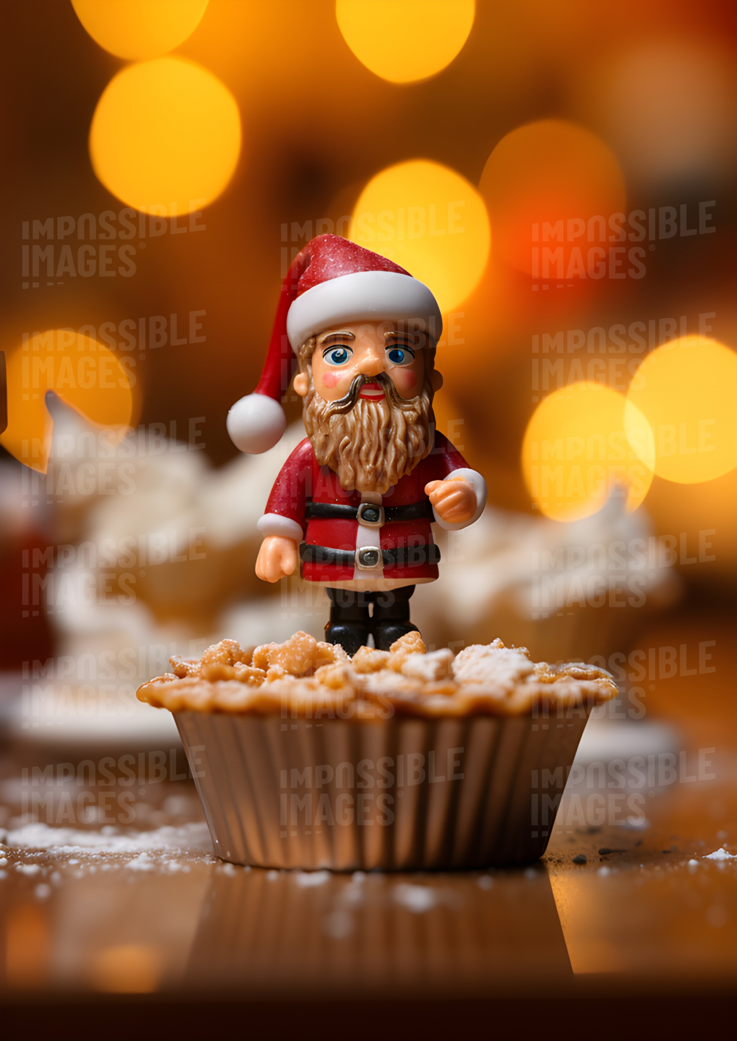 Small model Santa stood on to off a mince pie