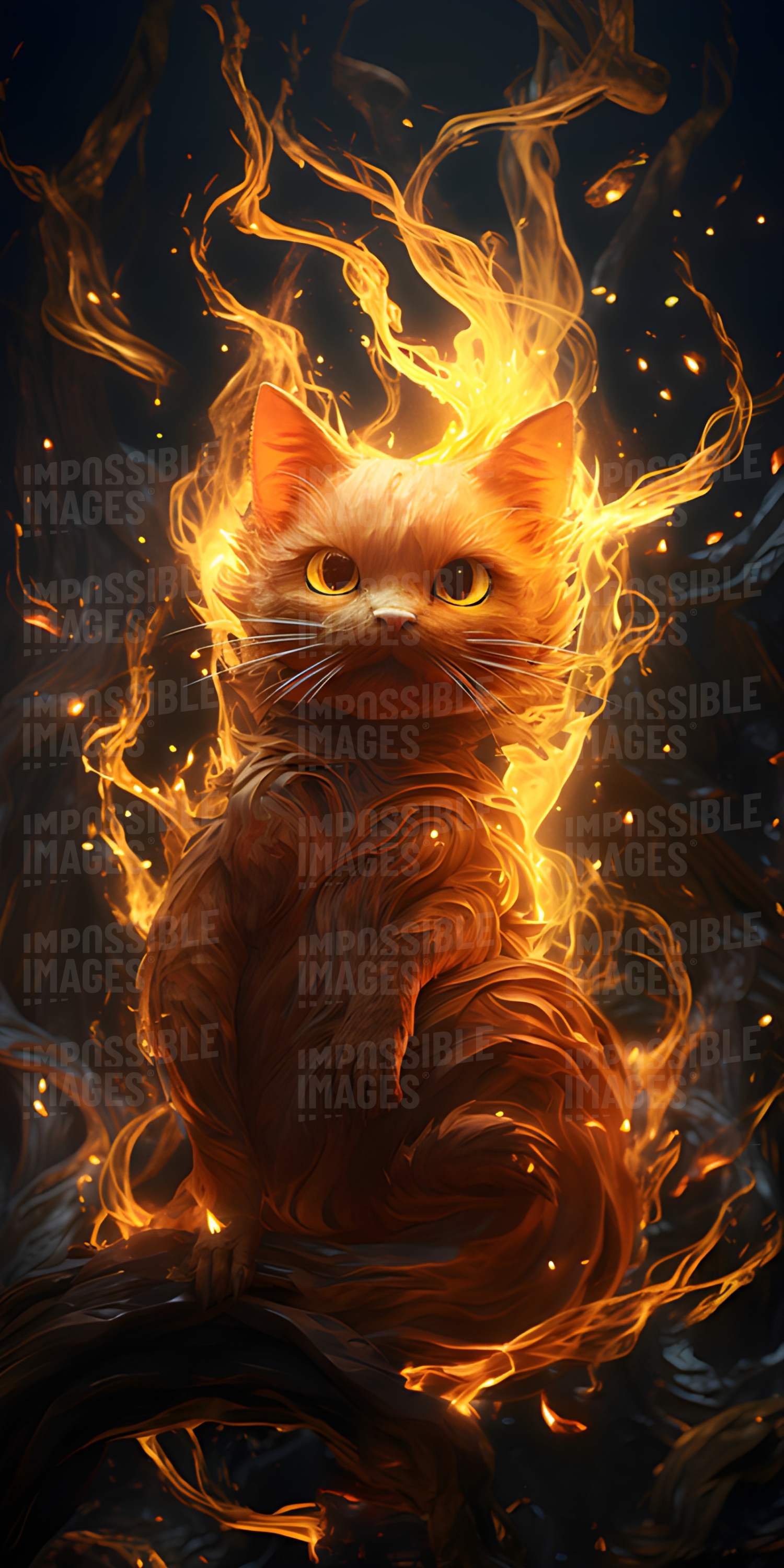 Cute firemage kitty surrounded by flames