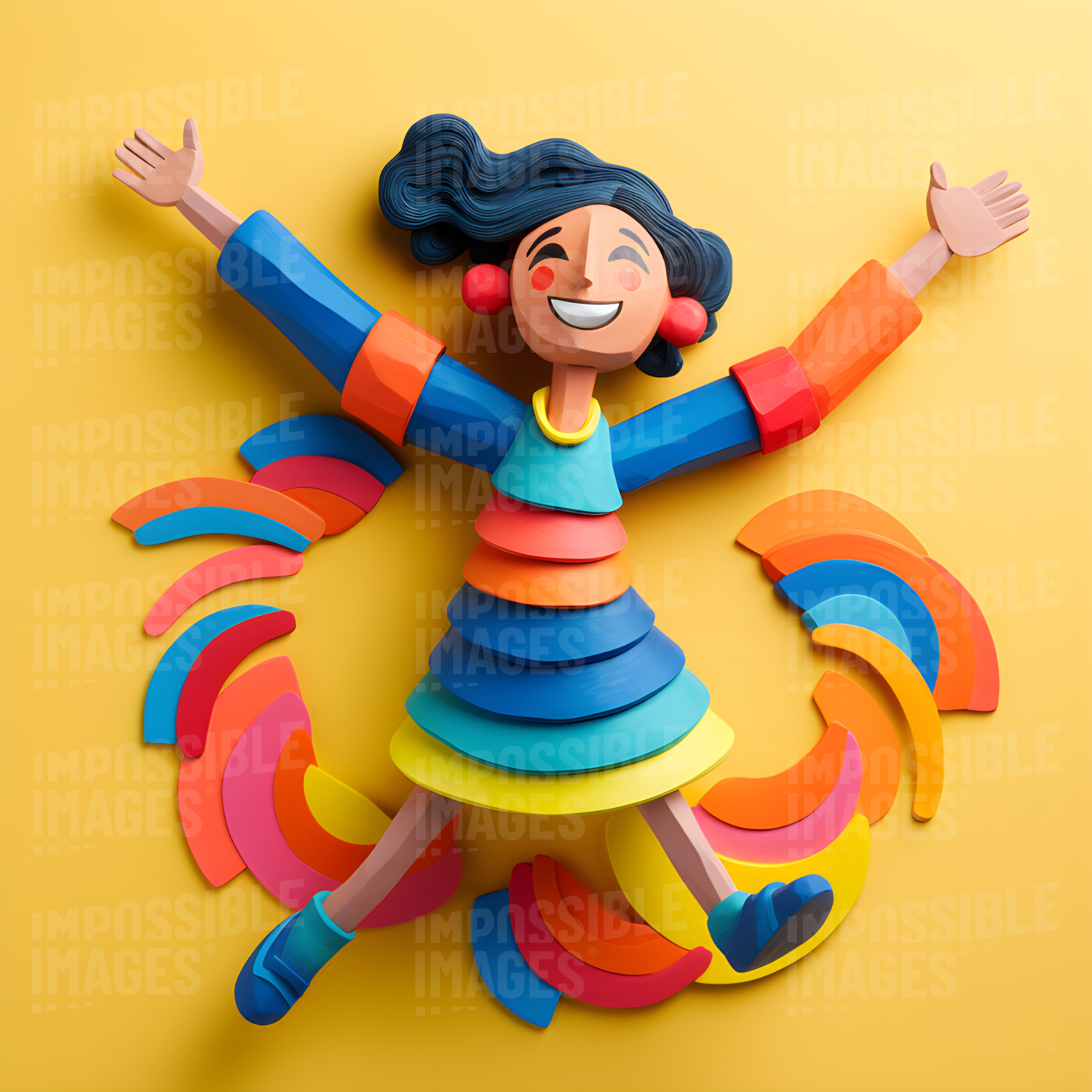 Happy clay model of a colourful lady