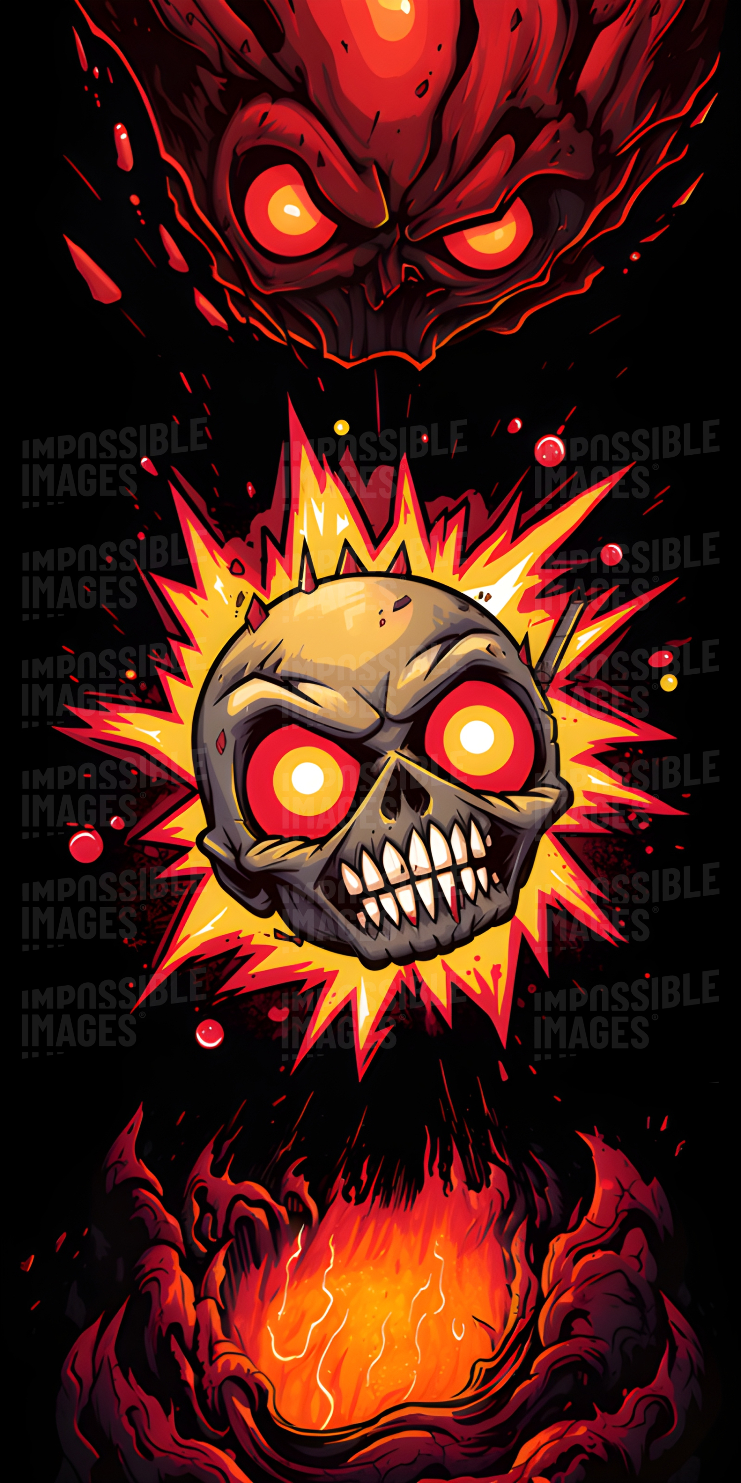 Skull fireball illustration (phone wallpaper background)