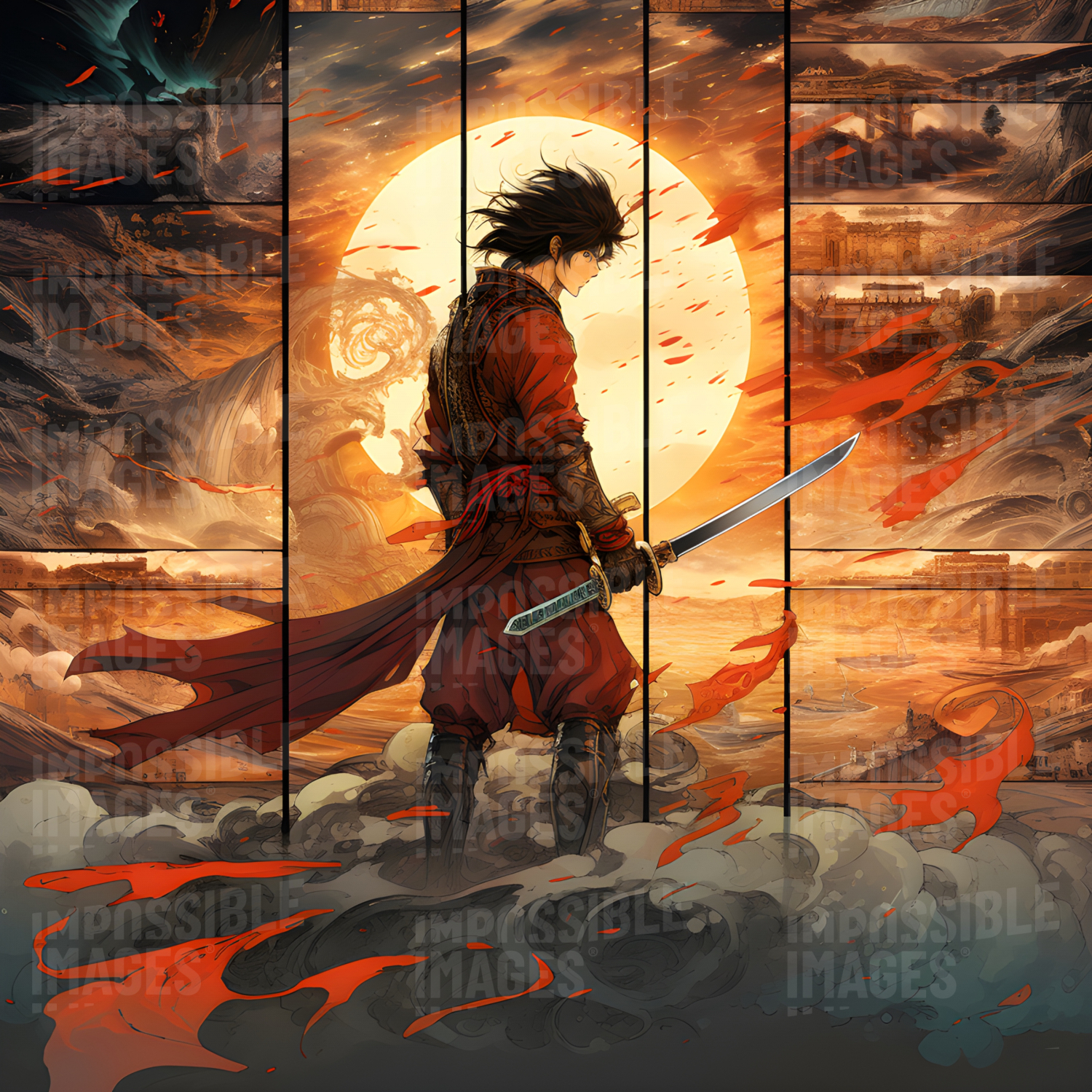 Colourful illustration of a fantasy manga swordsman