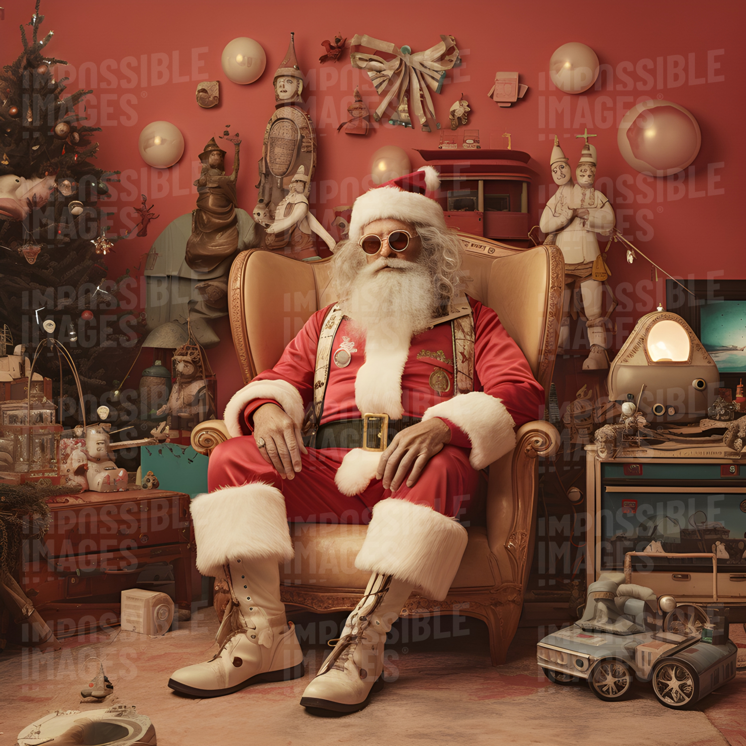 Aesthetic santa -  A Santa Claus figure with an emphasis on beauty and style, rather than traditional Christmas decorations.