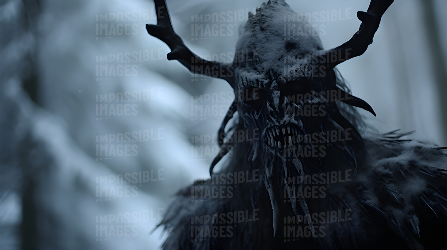 A wendigo in the snowy mountains -  A wendigo, a mythical creature of Native American folklore, lurks in the snowy mountains, waiting to terrorize unsuspecting travelers.