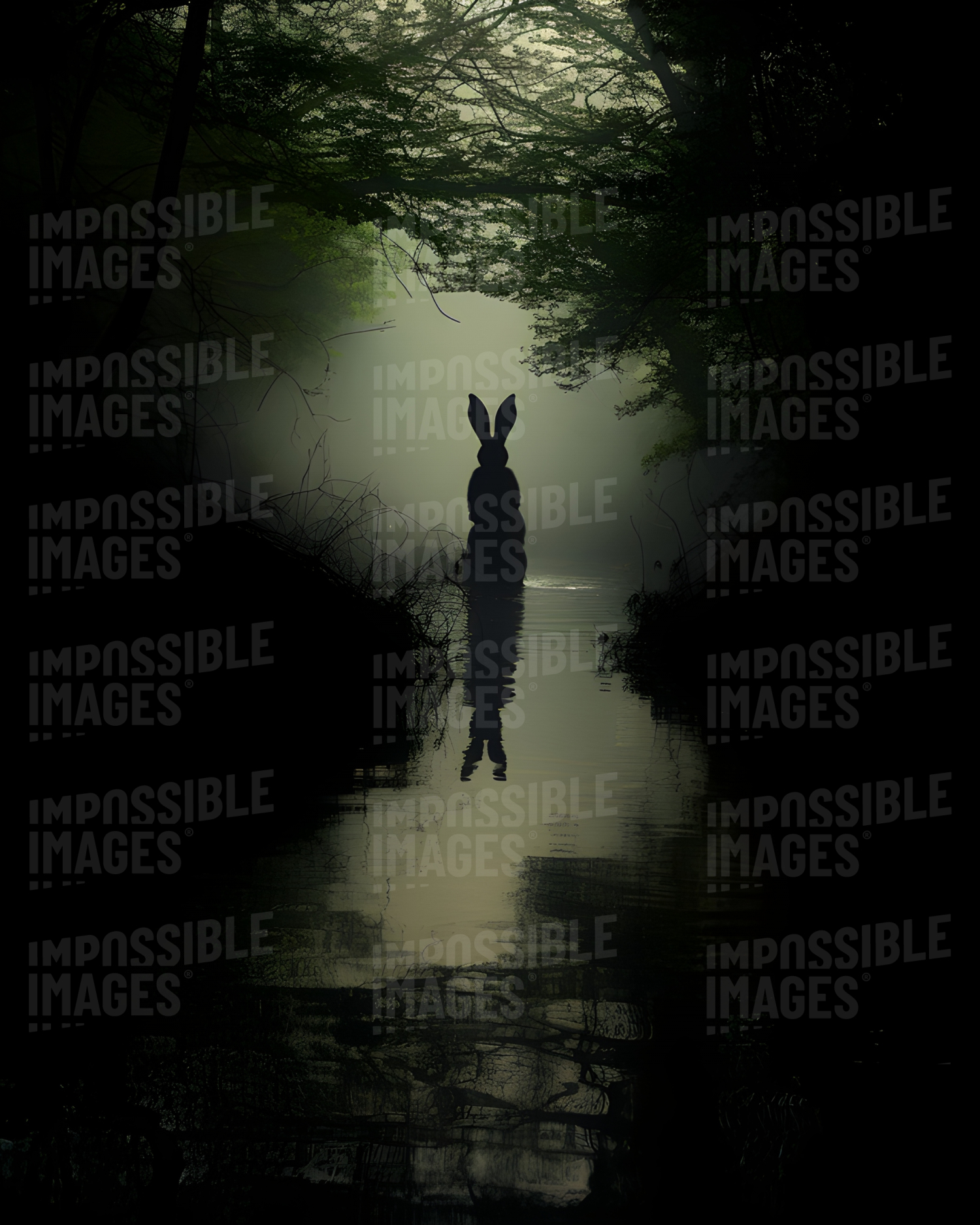 The silhouette of an unusual rabbit following you in the forest