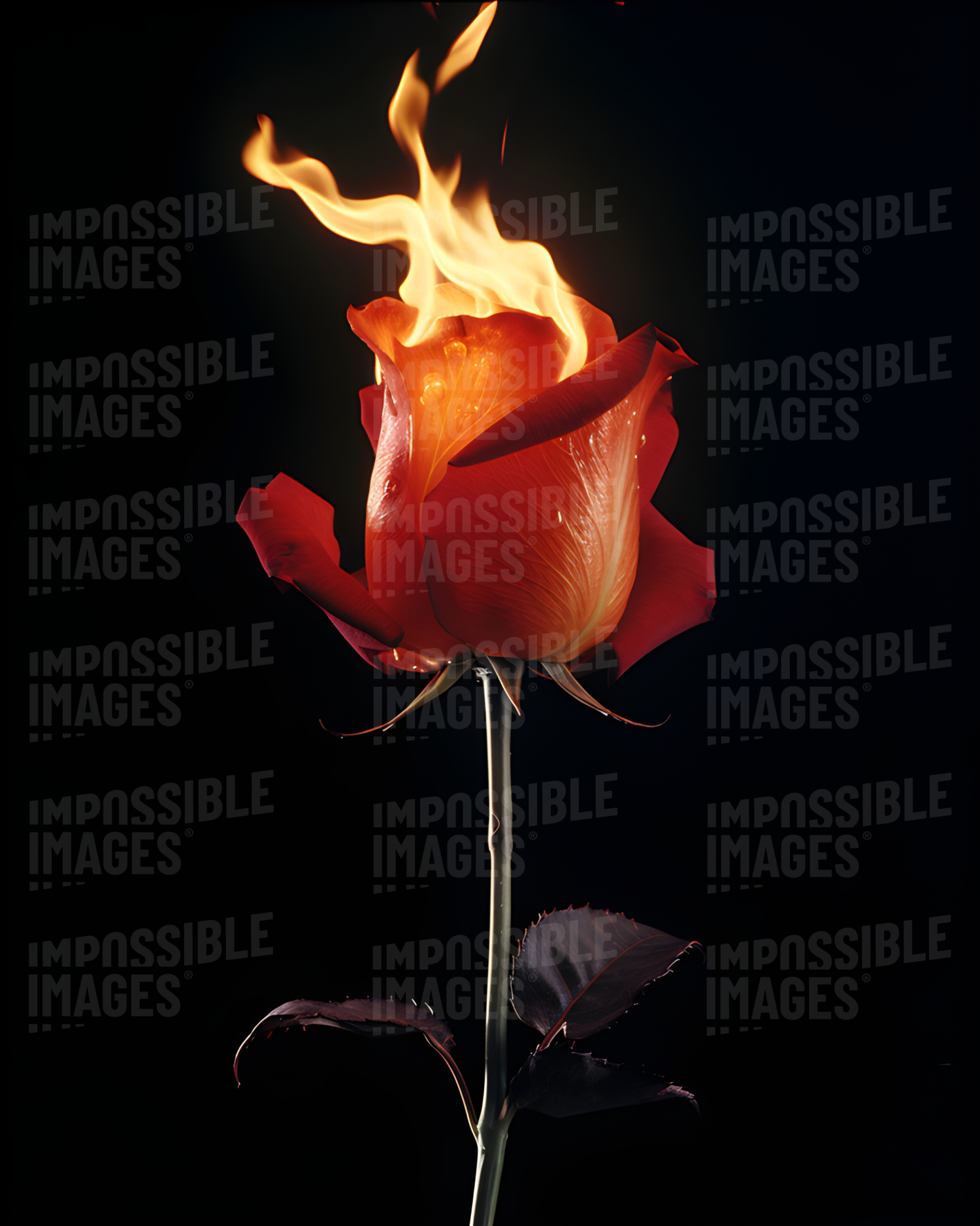 An orange rose on fire - 