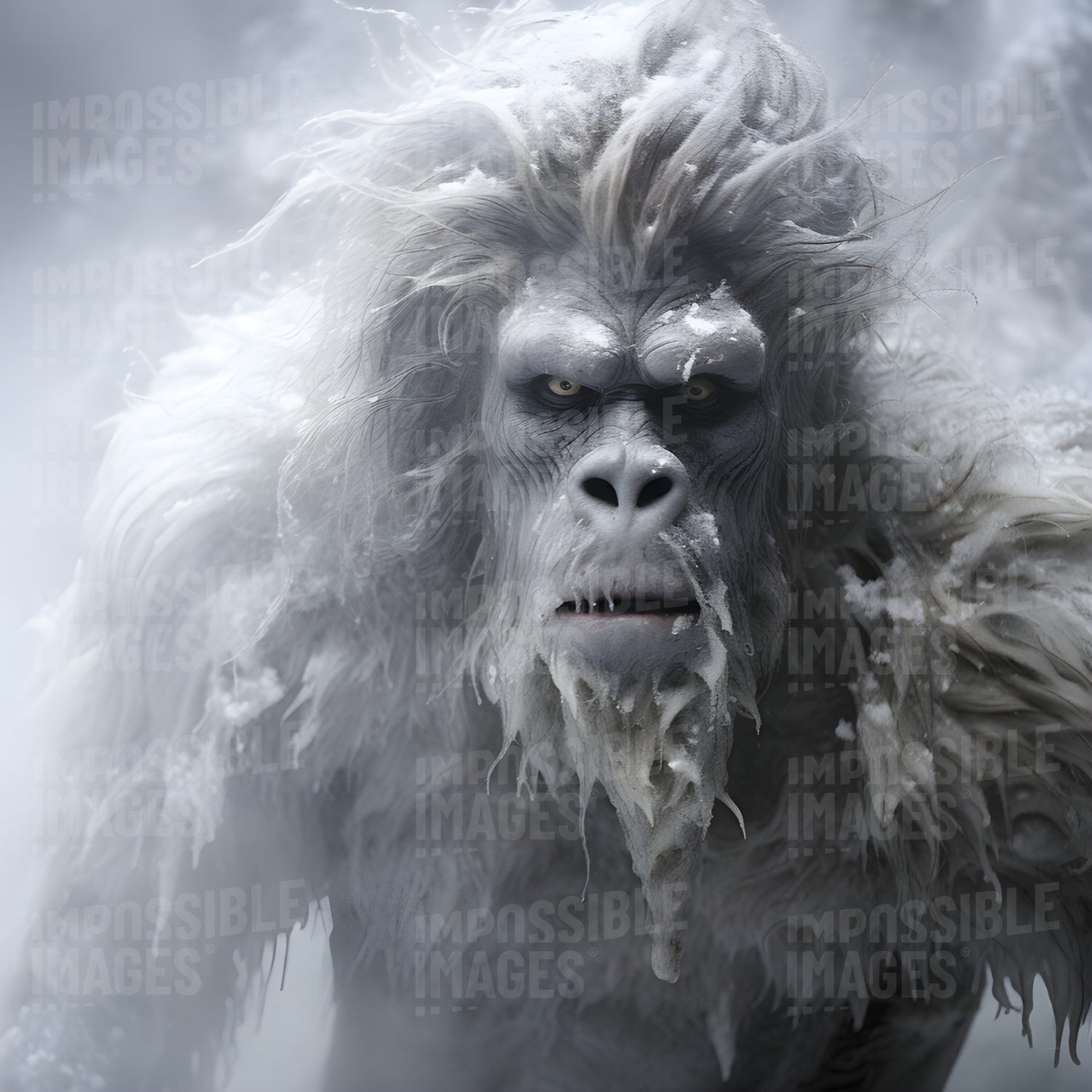 Angry yeti with frost-matted fur